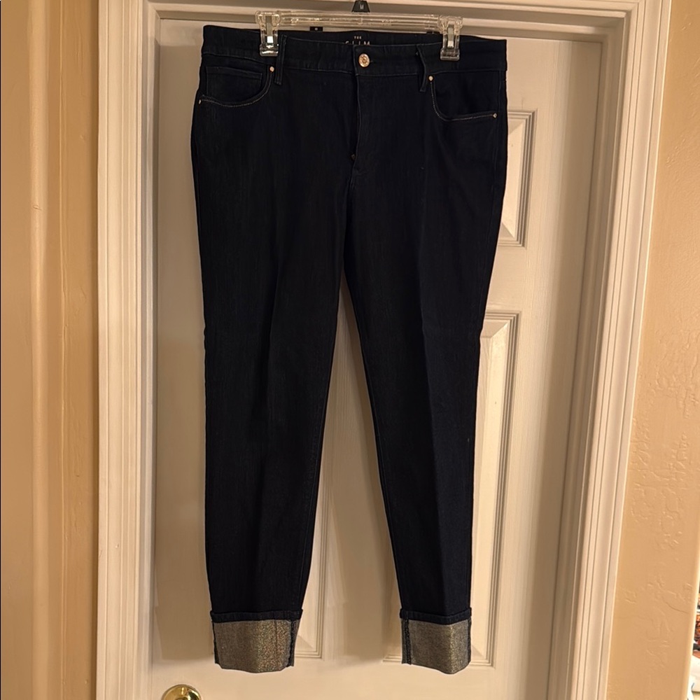 WHBM Women's Dark Blue Skinny Ankle Jeans with Gold Accents